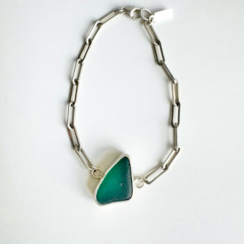 Teal Triangular Sea Glass Bracelet