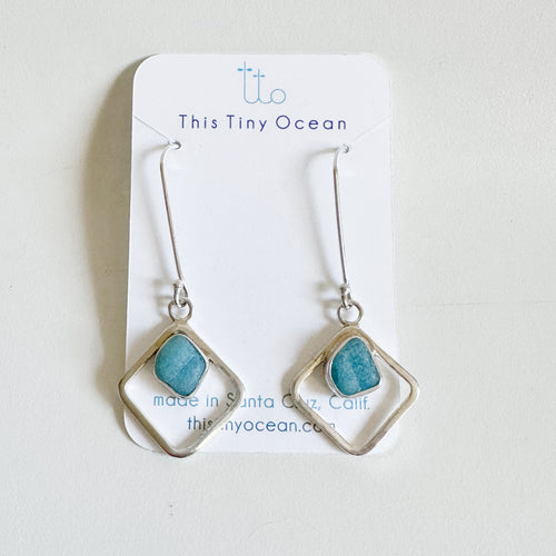 Turquoise Dangling Sea Glass Earrings