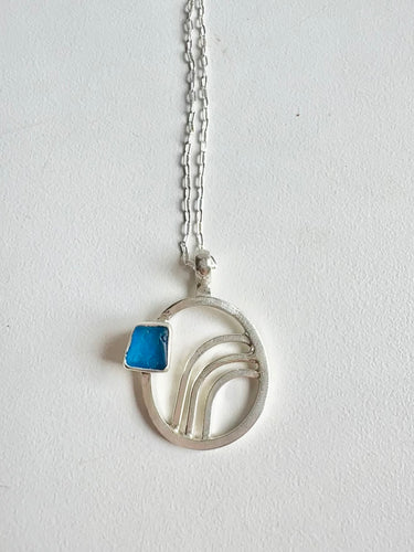 Turquoise & Half Rainbow Sea Glass Pendant Necklace