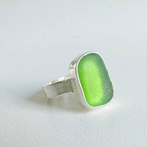 Rectangular Green Sea Glass Ring