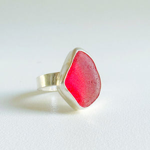 Cherry Red UV Sea Glass Ring