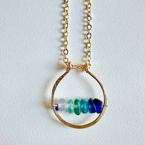 Ocean Colors 14K GF Circular Shape Geometric Sea Glass Necklace