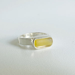 Yellow and Clear Striped Sea Glass Ring