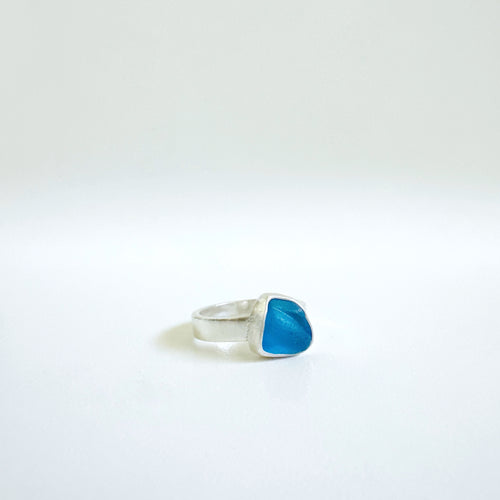 Small Ridged Turquoise Sea Glass Ring