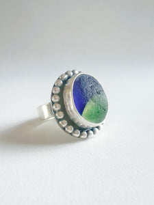 Large UV Cobalt Blue Sea Glass Ring