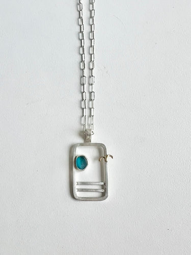 Rectangular Sea Gull Sea Glass Pendant Necklace