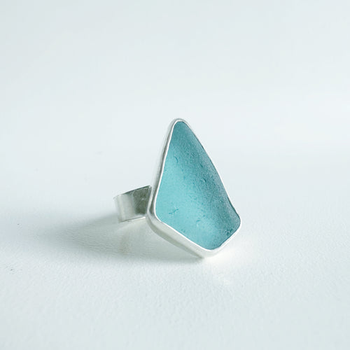 Pale Turquoise Blue Sea Glass Ring