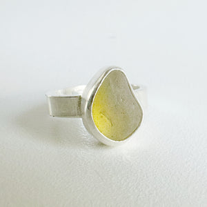 Yellow Iridescent Sea Glass Ring