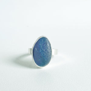 Large Dark Cobalt Blue Sea Glass Ring
