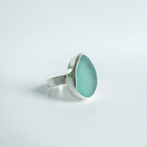 Large Teal Green Green Sea Glass Ring