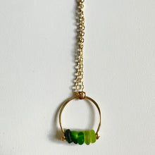Green 14K Gold Fill Horseshoe Shape Geometric Sea Glass Necklace