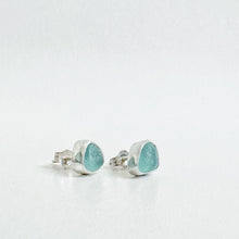 Aqua sea glass stud earrings