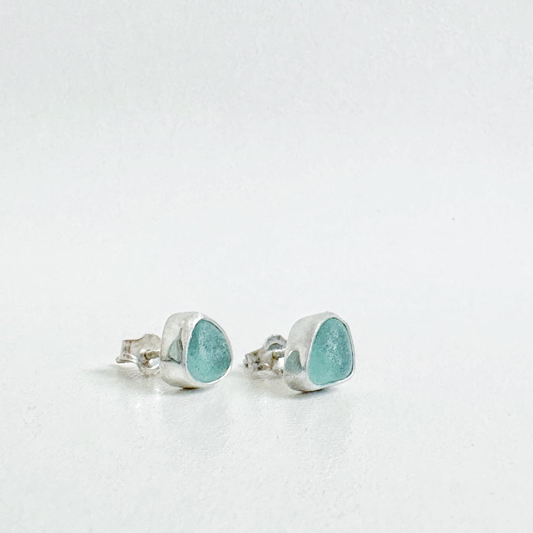 Aqua sea glass stud earrings