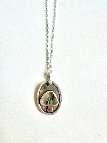 Rainbow Swirl Mushroom Sea Glass Pendant Necklace