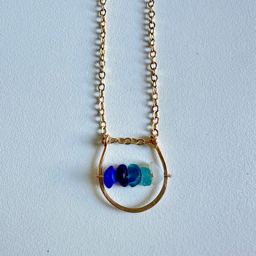 Ocean Colors 14K GF Horseshoe Shape Geometric Sea Glass Necklace