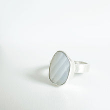 Medium Clear and white Striped Sea Glass Ring