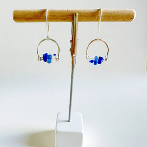 Cobalt & Multicolored Dangling Sea Glass Earrings