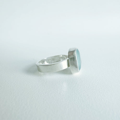 Small Teal Blue Sea Glass Ring