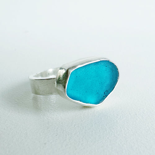 Turquoise Blue Sea Glass Ring