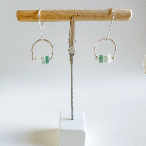 Teal Green Dangling Sea Glass Earrings