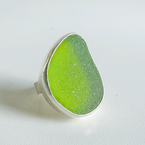 Large Leaf Green Sea Glass Ring