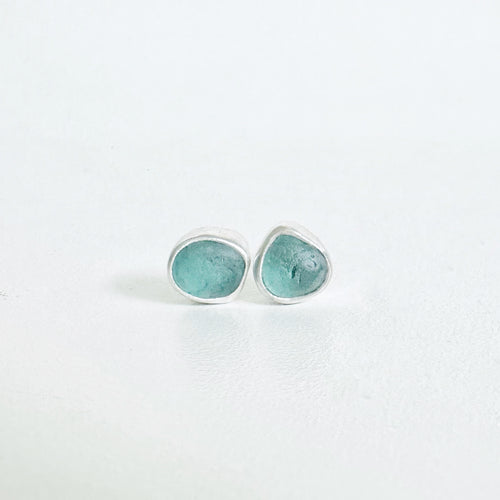 Teal Sea Glass Stud Earrings