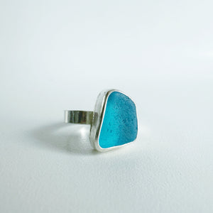 Electric Turquoise Blue Sea Glass Ring