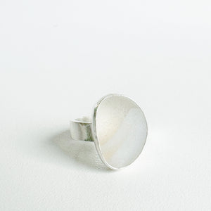Large Opalescent and Clear Striped Sea Glass Ring