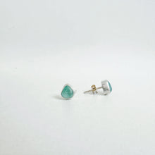 Aqua sea glass stud earrings