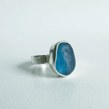 Medium Moody Steel Blue Sea Glass Ring