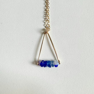 Cobalt 14K GF Triangle Shape Geometric Sea Glass Necklace