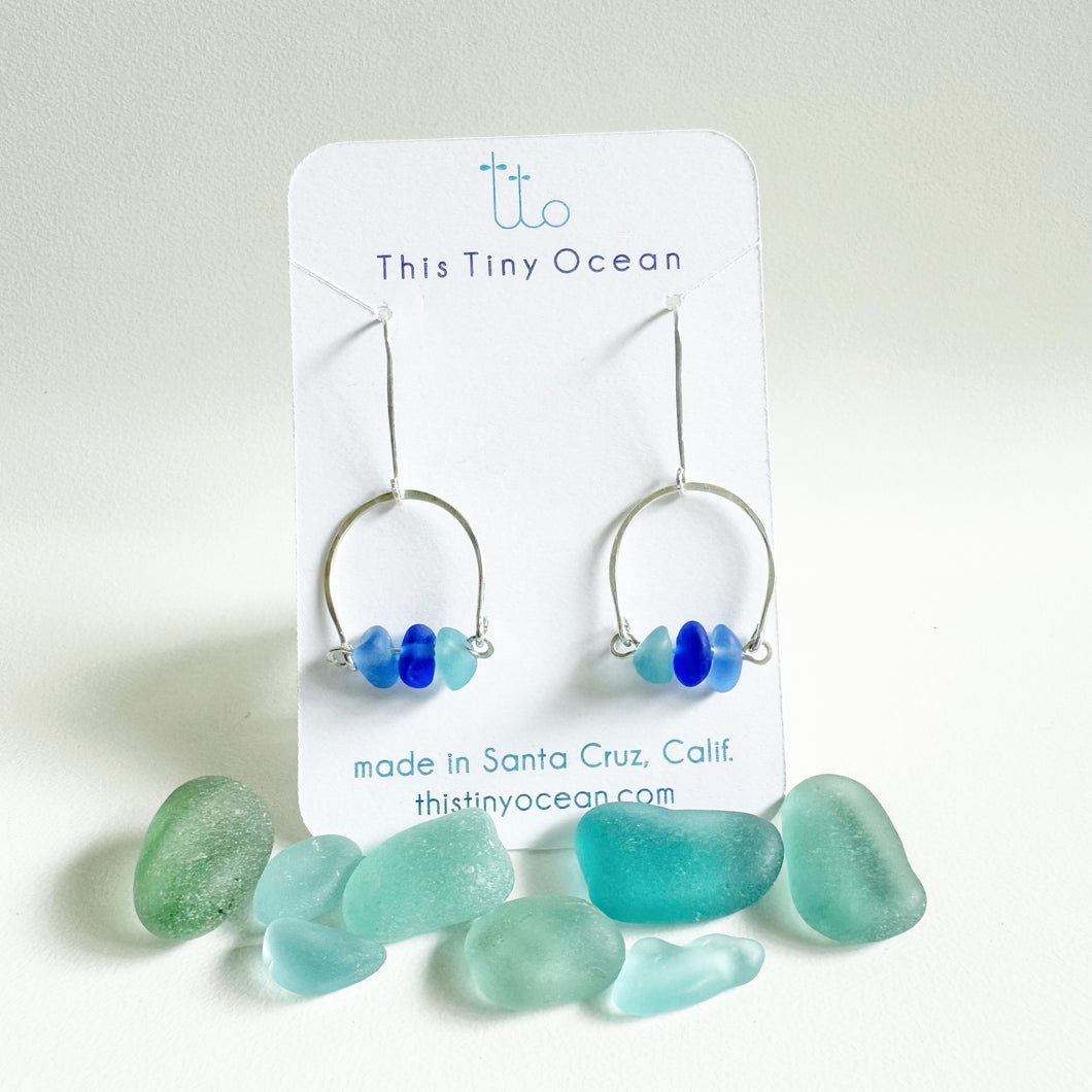 Shades of Blue Dangling Sea Glass Earrings
