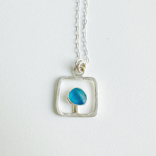 Turquoise Sea Glass Mushroom Pendant Necklace