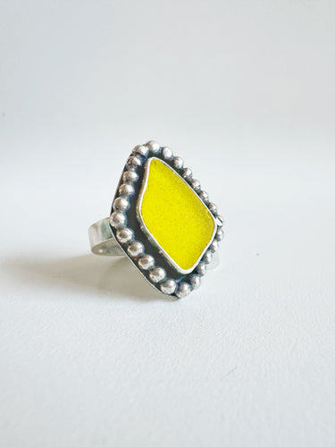 Large Yellow Sea Glass Ring