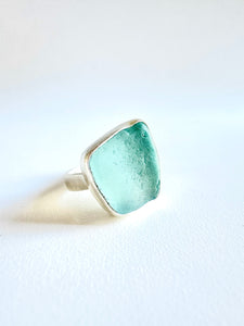 Large Aqua Sea Glass Ring