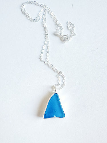 Turquoise Blue Sea Glass Pendant Necklace