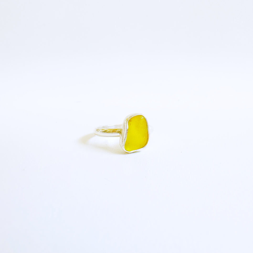 UV Canary Yellow Sea Glass Ring