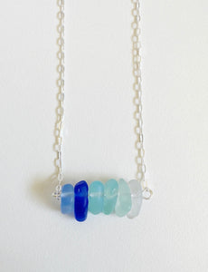 Shades Of Blue Sea Glass Bar Necklace