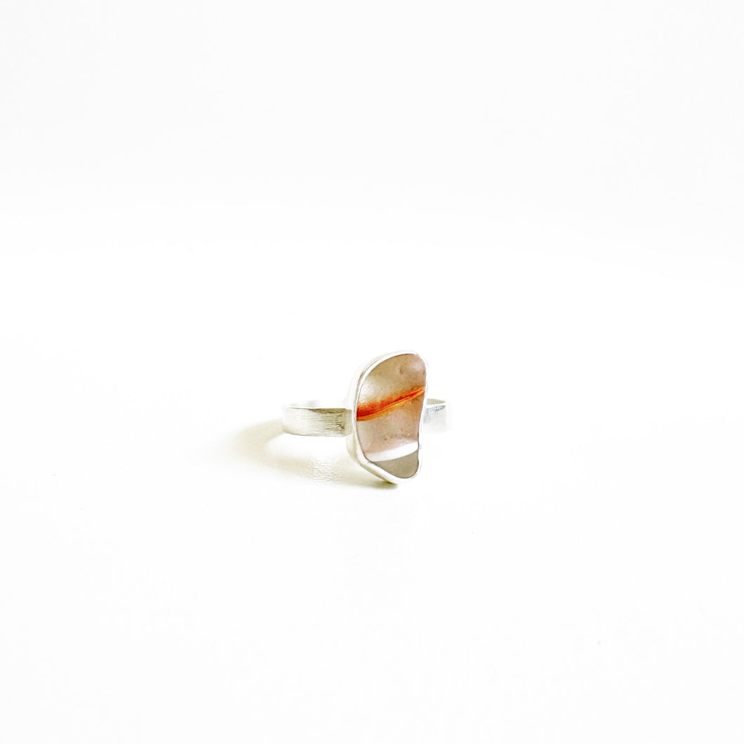 Orange and White Striped Sea Glass Ring