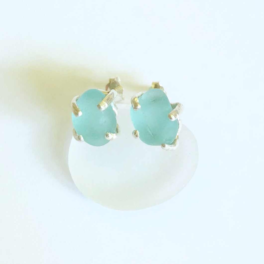 Droplets Sea Glass Stud Earrings