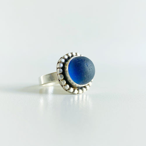 Deep blue sea Marble Sea Glass Ring