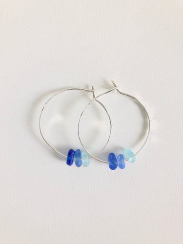 Shades of Blue Sea Glass Hoops