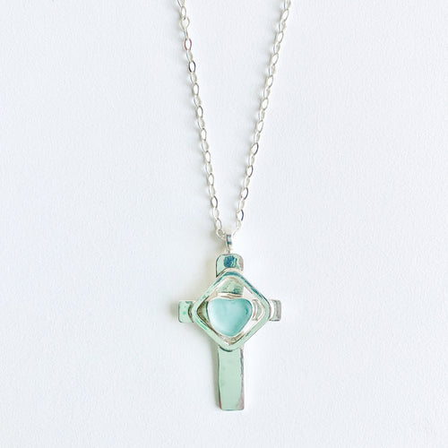 Sea Glass Cross Pendant Necklace
