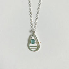 Aqua Sea Glass Tear Drop Sunset and Seagull Pendant Necklace