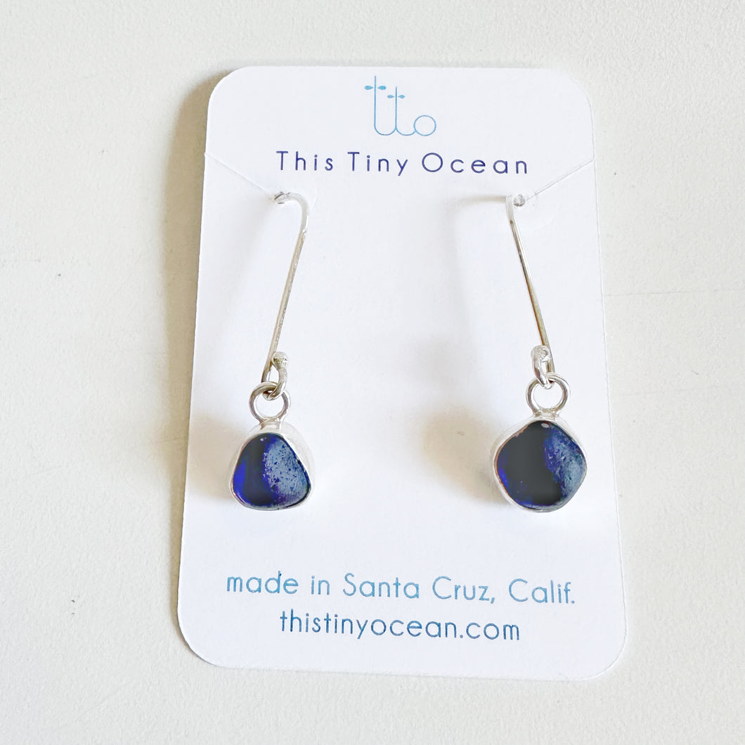 Dark Cobalt Dangling Sea Glass Earrings