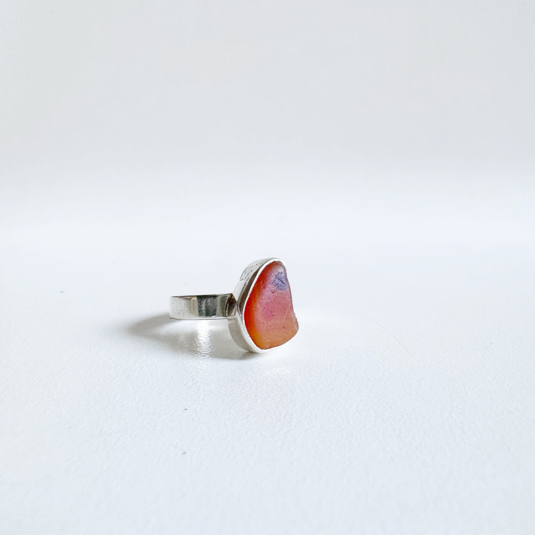 Opaque Orange Multi Sea Glass Ring