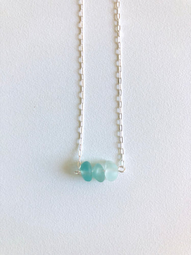 Aqua Mini Sea Glass Bar Necklace