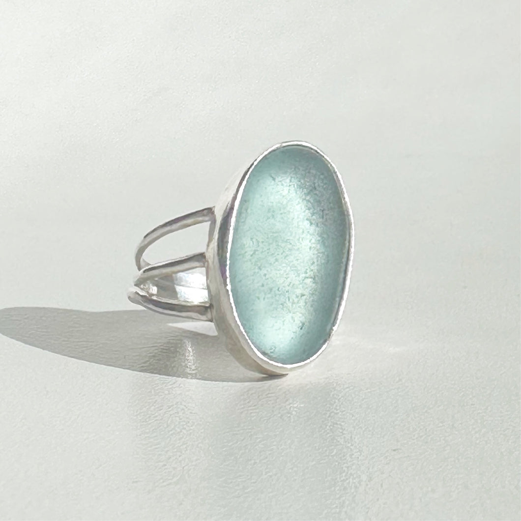 Oval Teal Sea Glass Ring