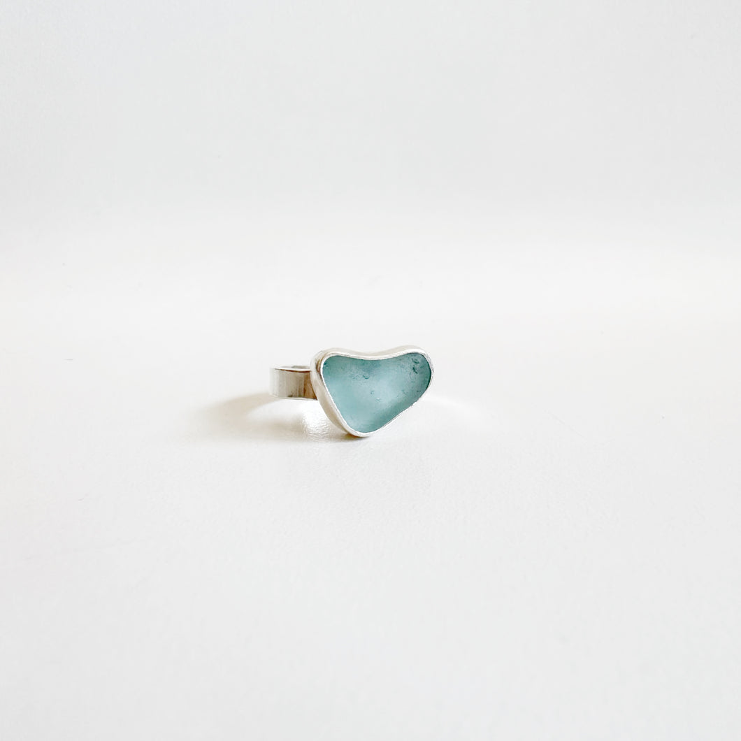 Aqua Sea Glass Heart Ring