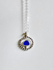 Blue Mushroom Sea Glass Pendant Necklace